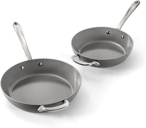 All-Clad HA1® Ceramic Nonstick, Frying Pan Set 8.5 and 10.5 Inch - Oven Safe up to 450° & Compatible with All Stovetops (Gas, Electric & Induction), Light Grey